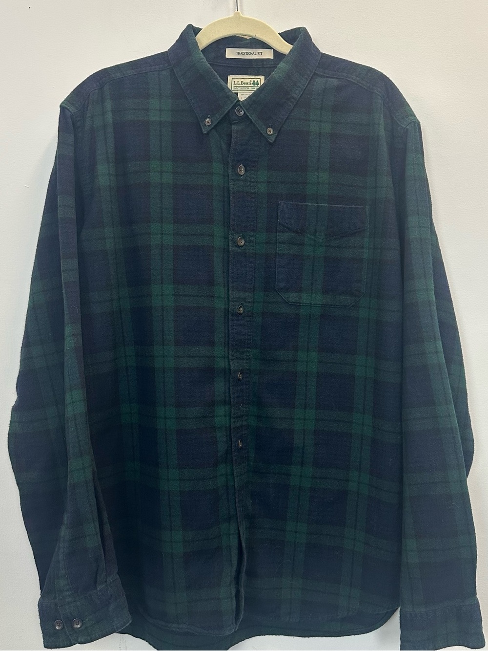 L.L. Bean Plaid Flannel Button-Down Shirt Blue Green Large
